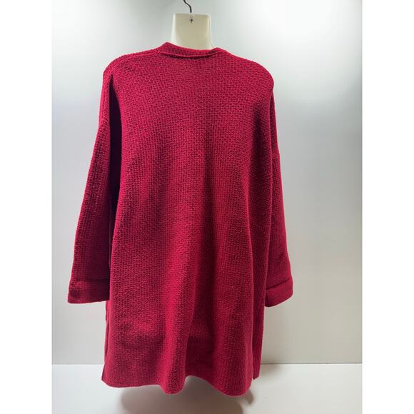 J Jill Women’s Cardigan Sz M Petite Open Front Red Pockets Knit Holiday Flaws - Picture 8 of 11